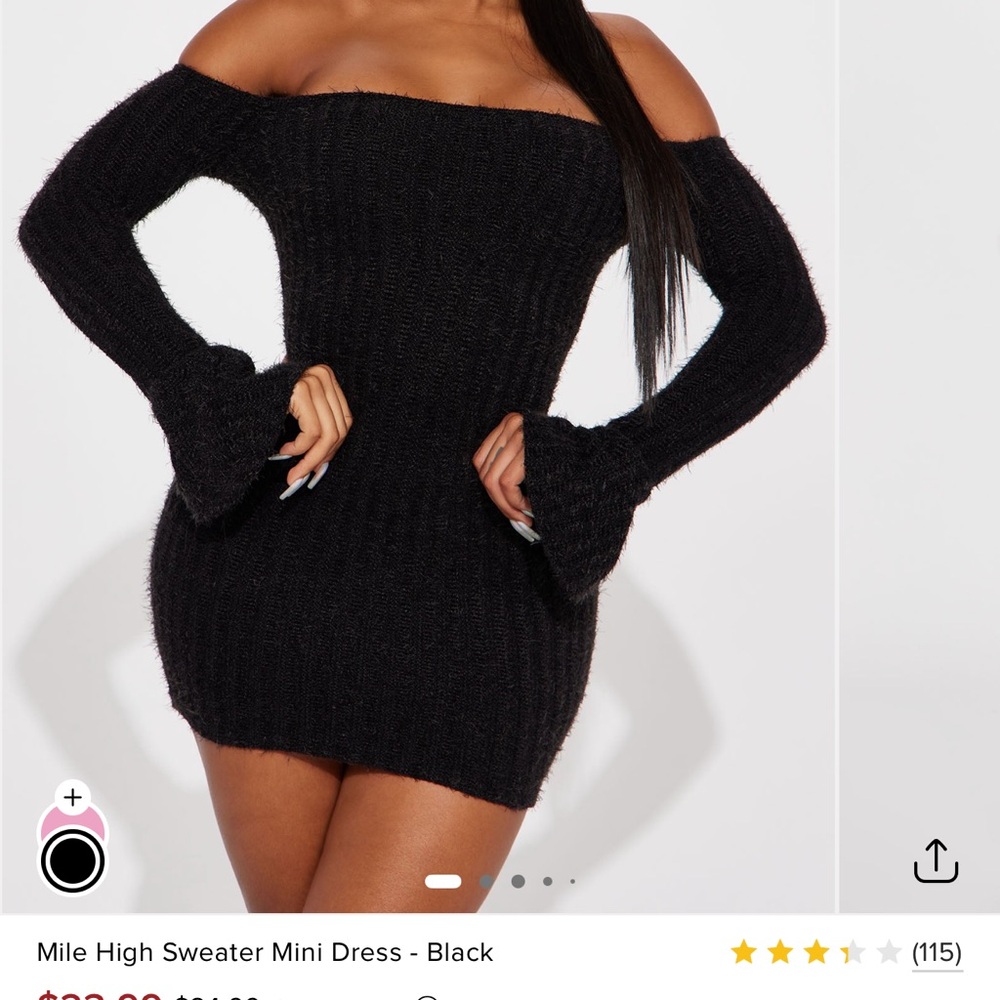 Fashion Nova Off-Shoulder Black Sweater Mini Dress